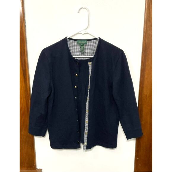 VTG Y2K Ralph Lauren Jeans Dark Blue Cardigan 3/4 Sleeves Metal Buttons Medium - Picture 3 of 5